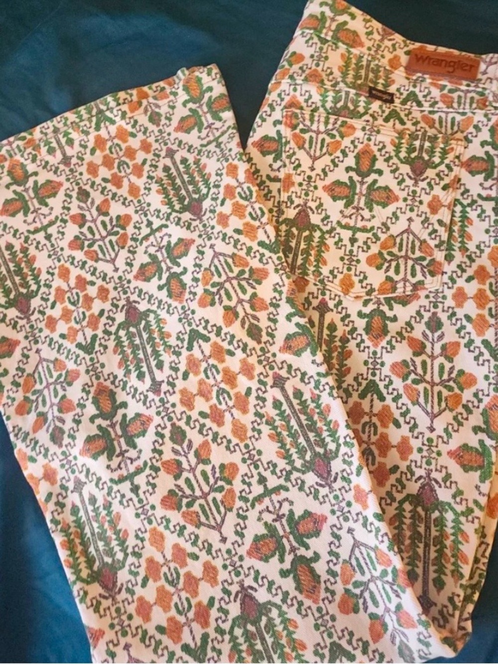 Wrangler Women's Floral Embroidered Green and Orange Jeans